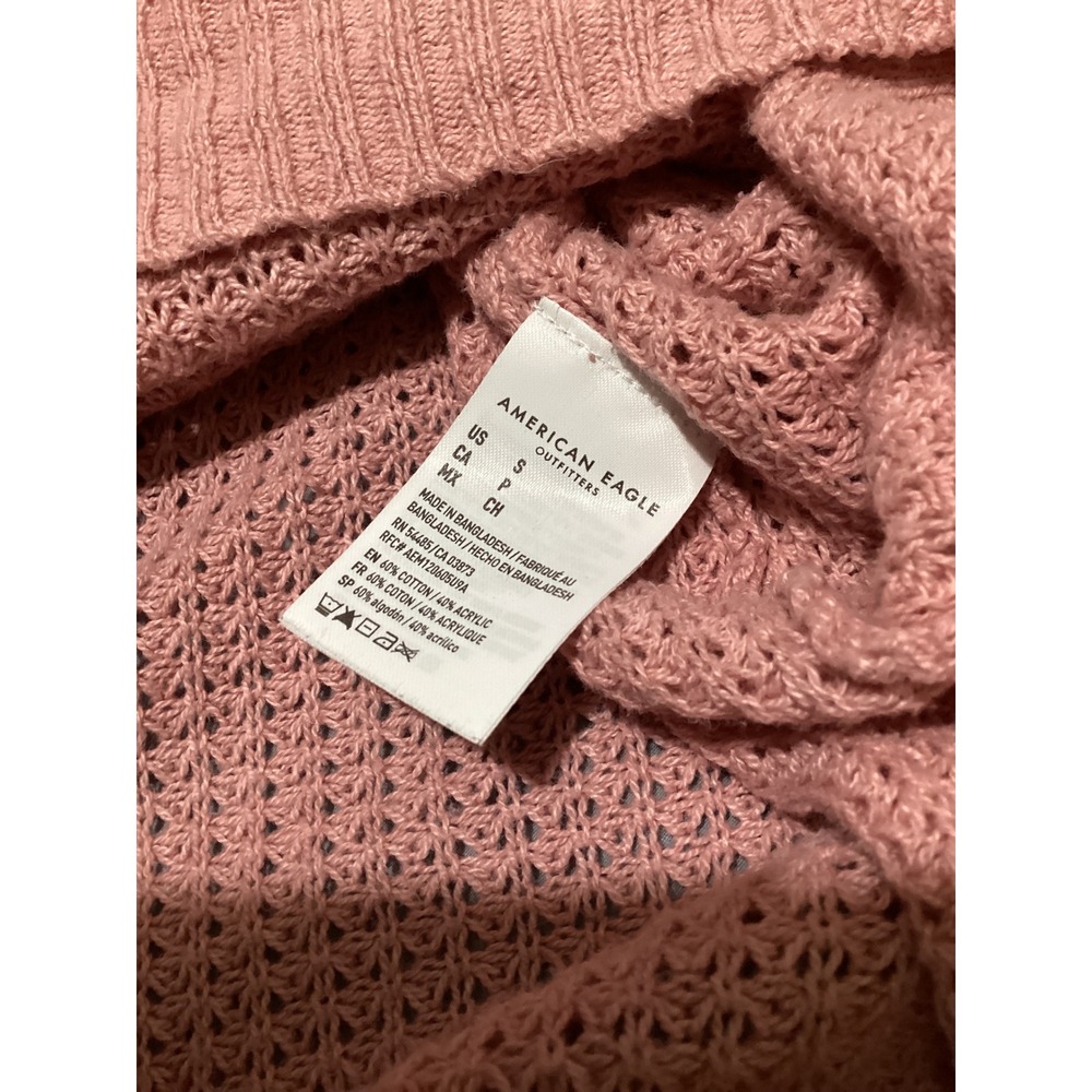 American Eagle Pink Waffle Knit Button Neck Pullover Sweater Size S - Picture 6 of 7